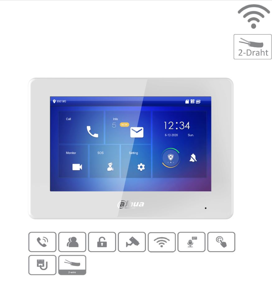DAHUA DHI-VTH5422HW-W - Monitor - Hybrid - 2-wire - Wi-Fi - White