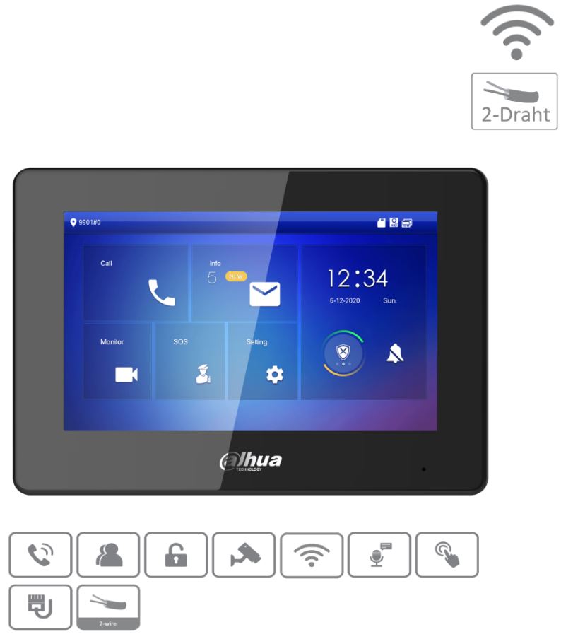 DAHUA DHI-VTH5422HB-W - Monitor - Hybrid - 2-wire - Wi-Fi - Black