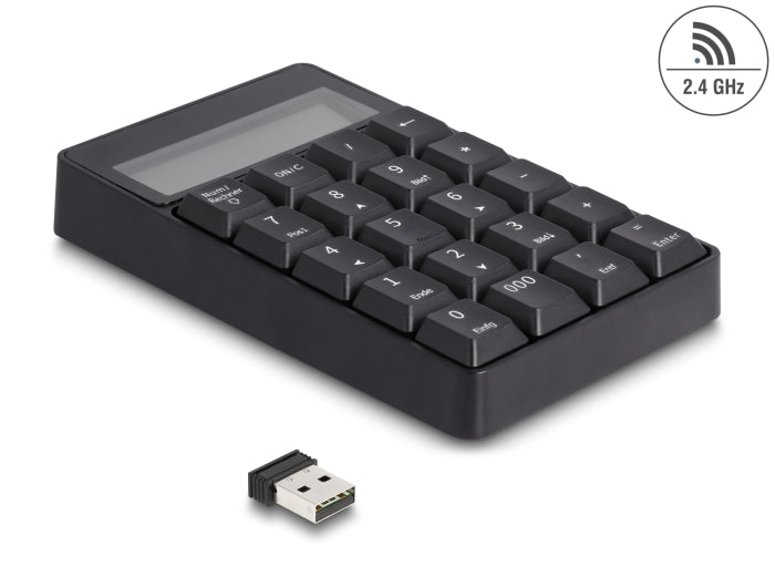 Delock 2 in 1 USB Typ-A Nummernblock 2,4 GHz kabellos schwarz