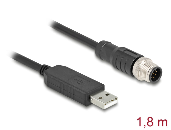 Delock M12 serial connection cable with FTDI chipset, 1.8 m black