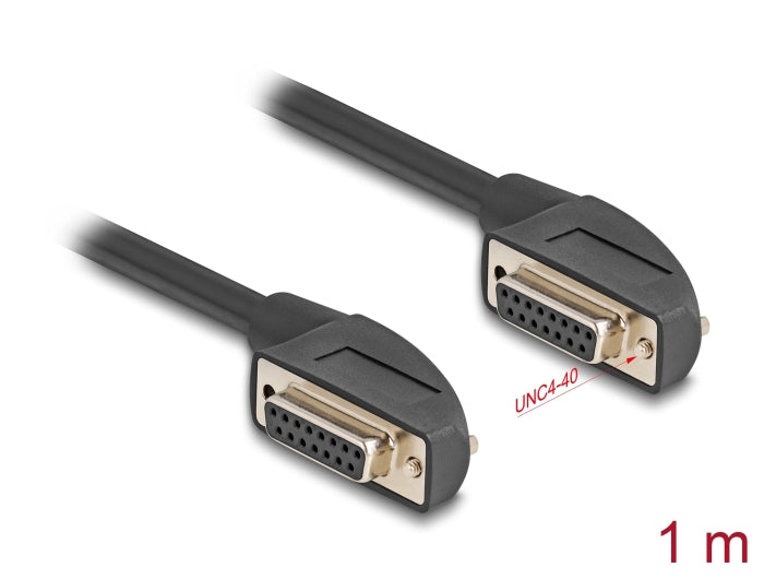 Delock Serial Cable D-Sub 15 Female with Screw 90° 1 m Black