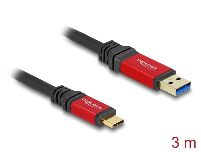Delock USB 10 Gbps cable USB Type-A male to USB Type-C™ male 3 m red metal