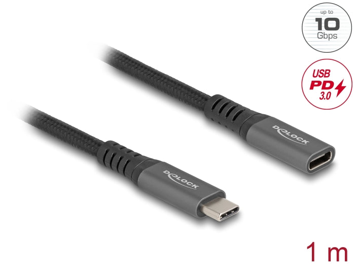 Delock USB 10 Gbps extension cable USB Type-C™ connector 1 m grey metal