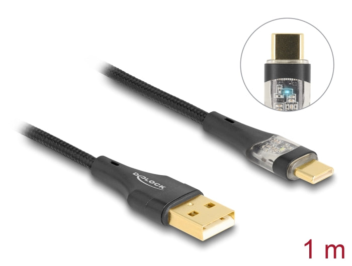 Delock USB 2.0 cable Type-A male to USB Type-C™ male transparent 1 m