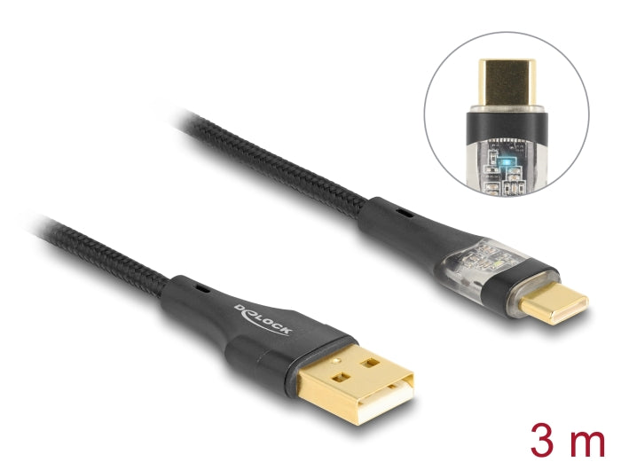 Delock USB 2.0 cable Type-A male to USB Type-C™ male transparent 3 m