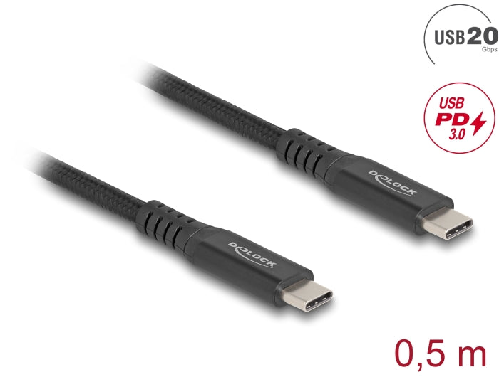 Delock USB 20 Gbps cable USB Type-C™ connector 0.5 m black metal