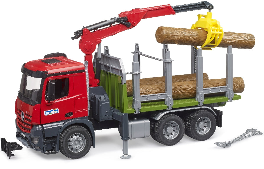 Bruder 03669 - MB Arocs timber transport truck with loading crane, grapple + tree trunks