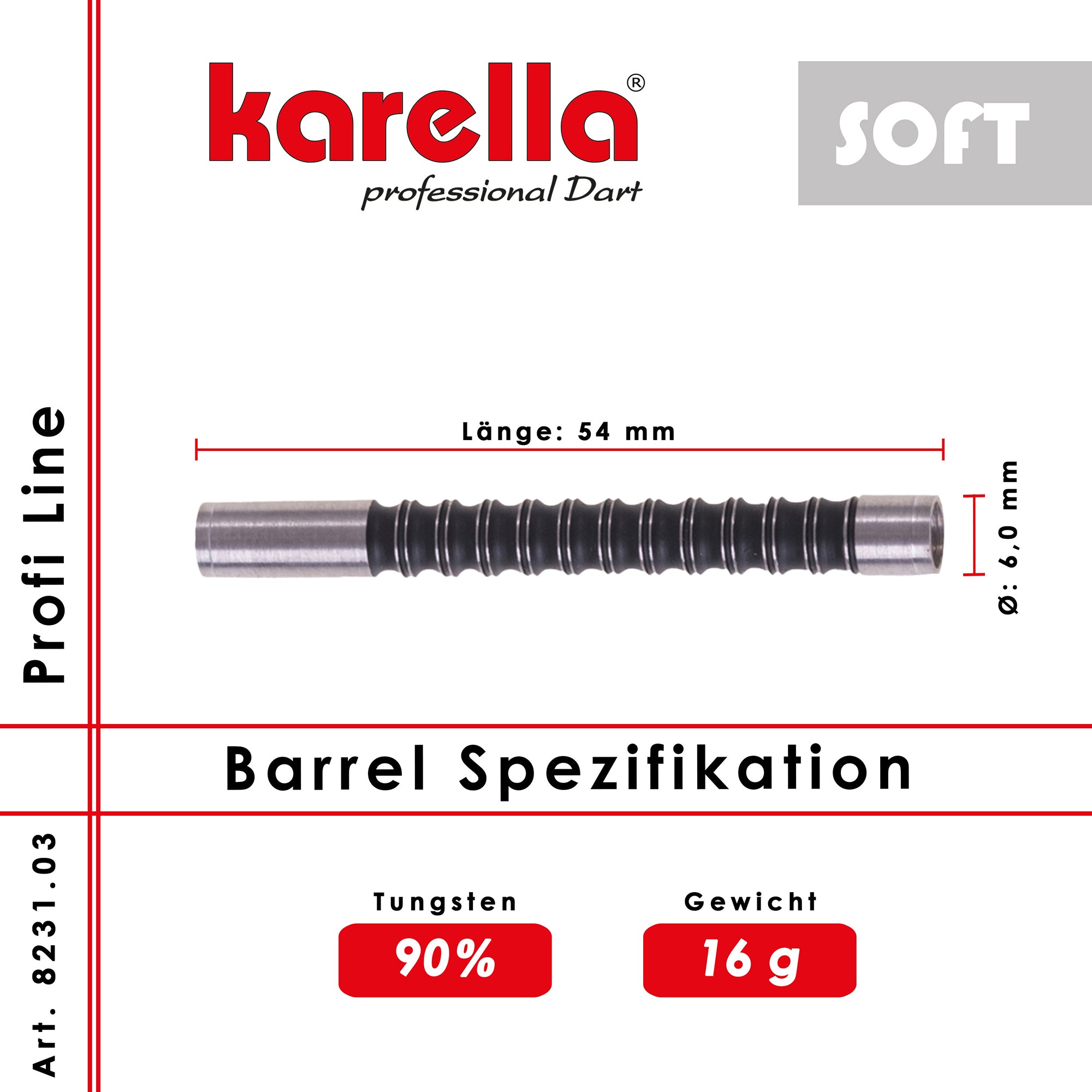 Soft barrel Karella Profi Line 90% Tungsten PLS-03 16 g