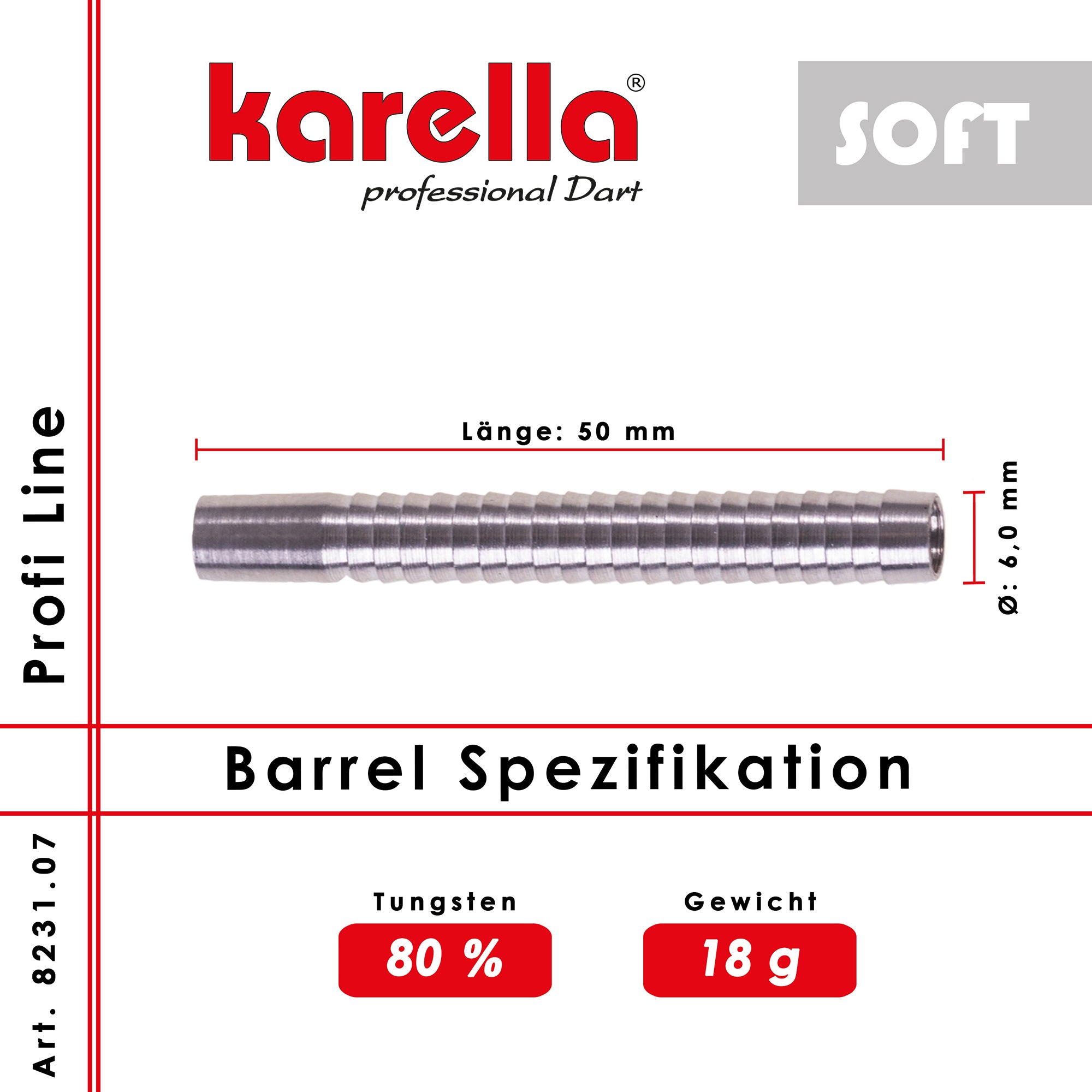 Soft barrel Karella Profi Line 80% Tungsten PLS-07 18 g