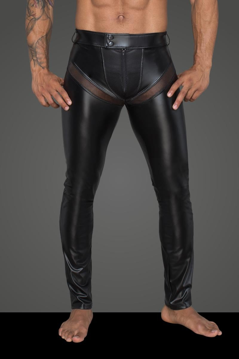 Powerwetlook long pants with inserts and pockets made of 3D mesh H059 by Noir Handmade Rebellious Collection
