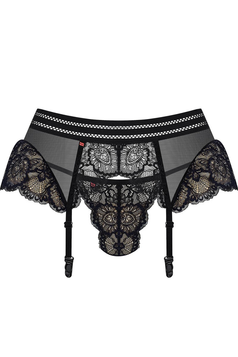 853-GAR-1 Garter belt + T-string black - S/M