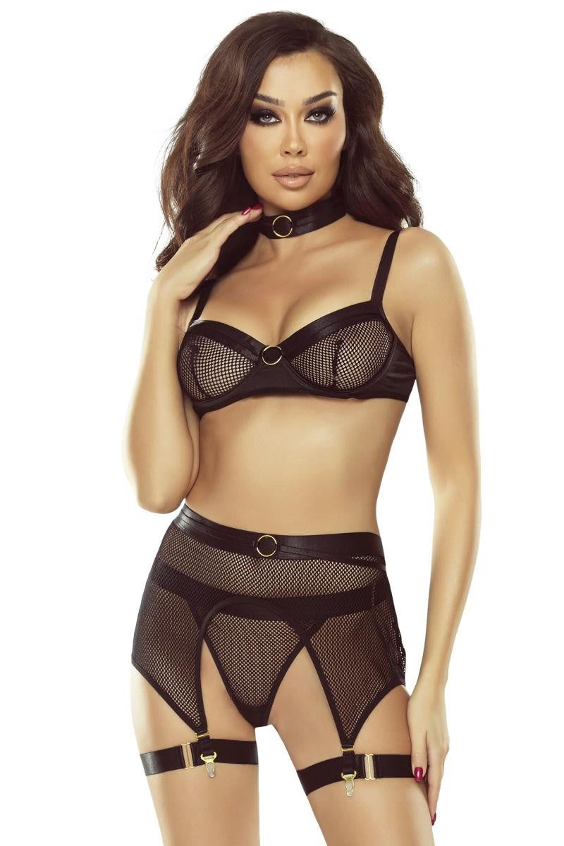 Schwarzes 6-teilges Netz-Set - S/M