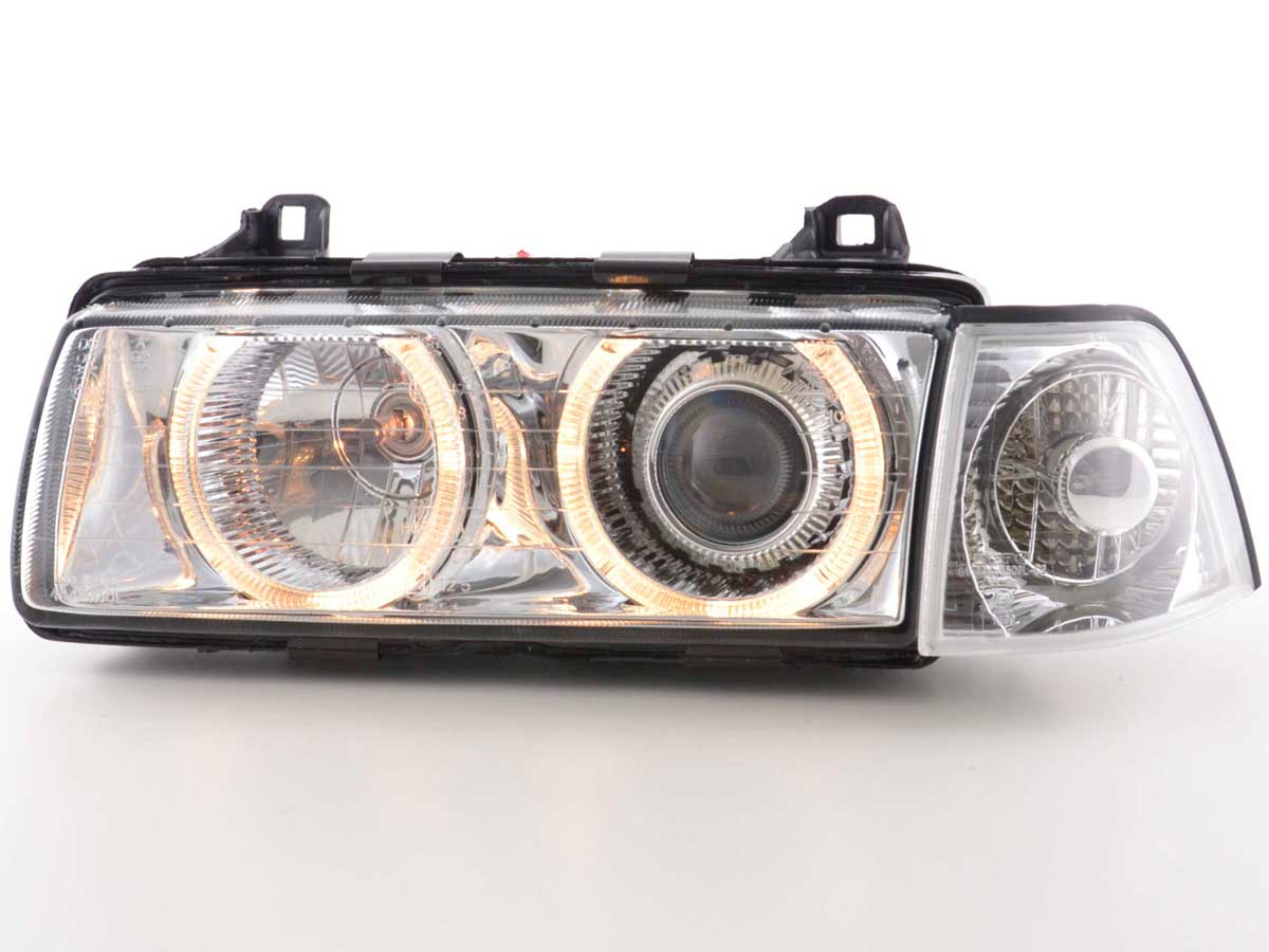 Headlights Angel Eyes BMW 3 Series Sedan Type E36 92-98 chrome