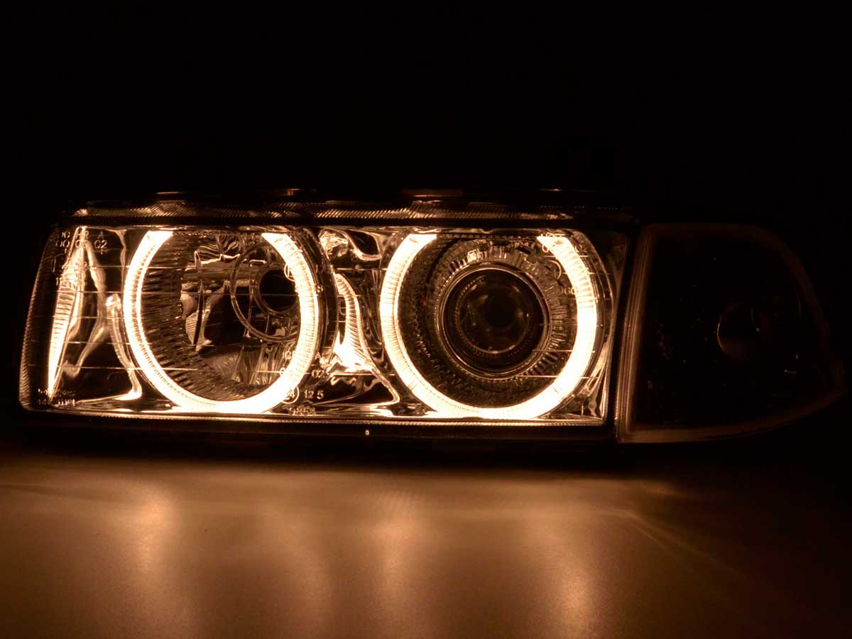 Xenon Scheinwerfer Set Angel Eyes Optik BMW 3er Coupe Typ E36 Baujahr 92-98 chrom