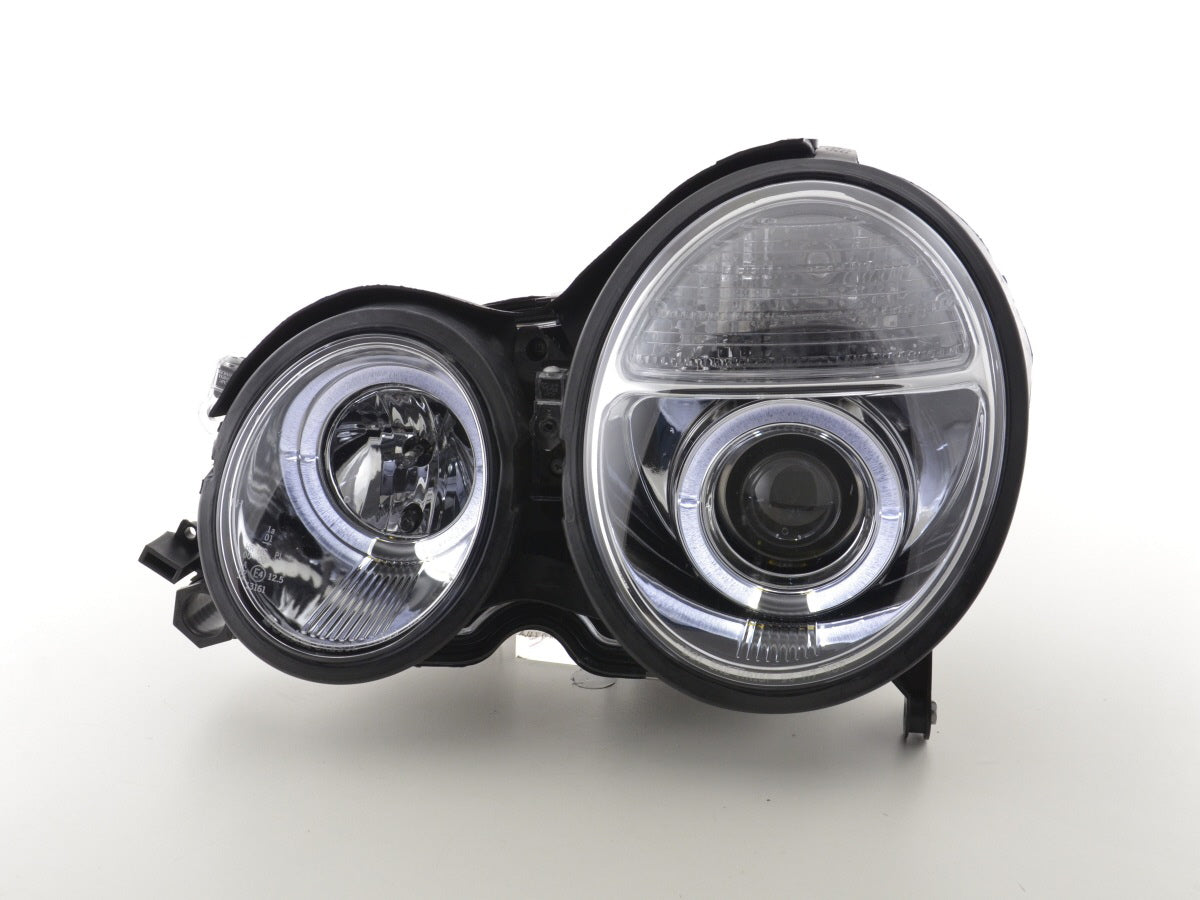 Headlight set Angel Eyes Mercedes E-Class type W210 99-01 chrome for right-hand drive