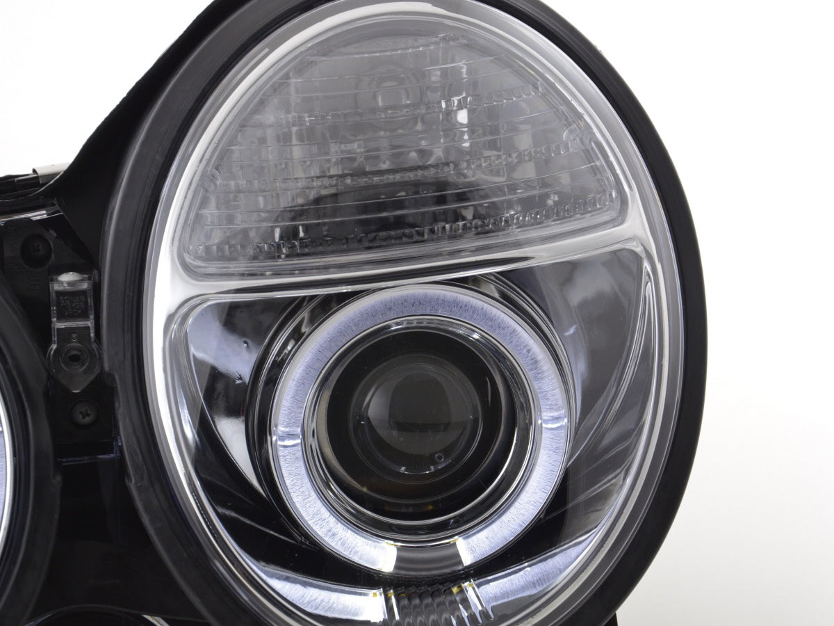 Headlight set Angel Eyes Mercedes E-Class type W210 99-01 chrome for right-hand drive
