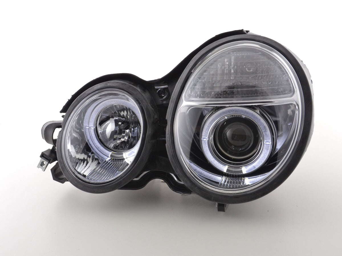 Headlight set Angel Eyes Mercedes E-Class type W210 99-01 chrome for right-hand drive