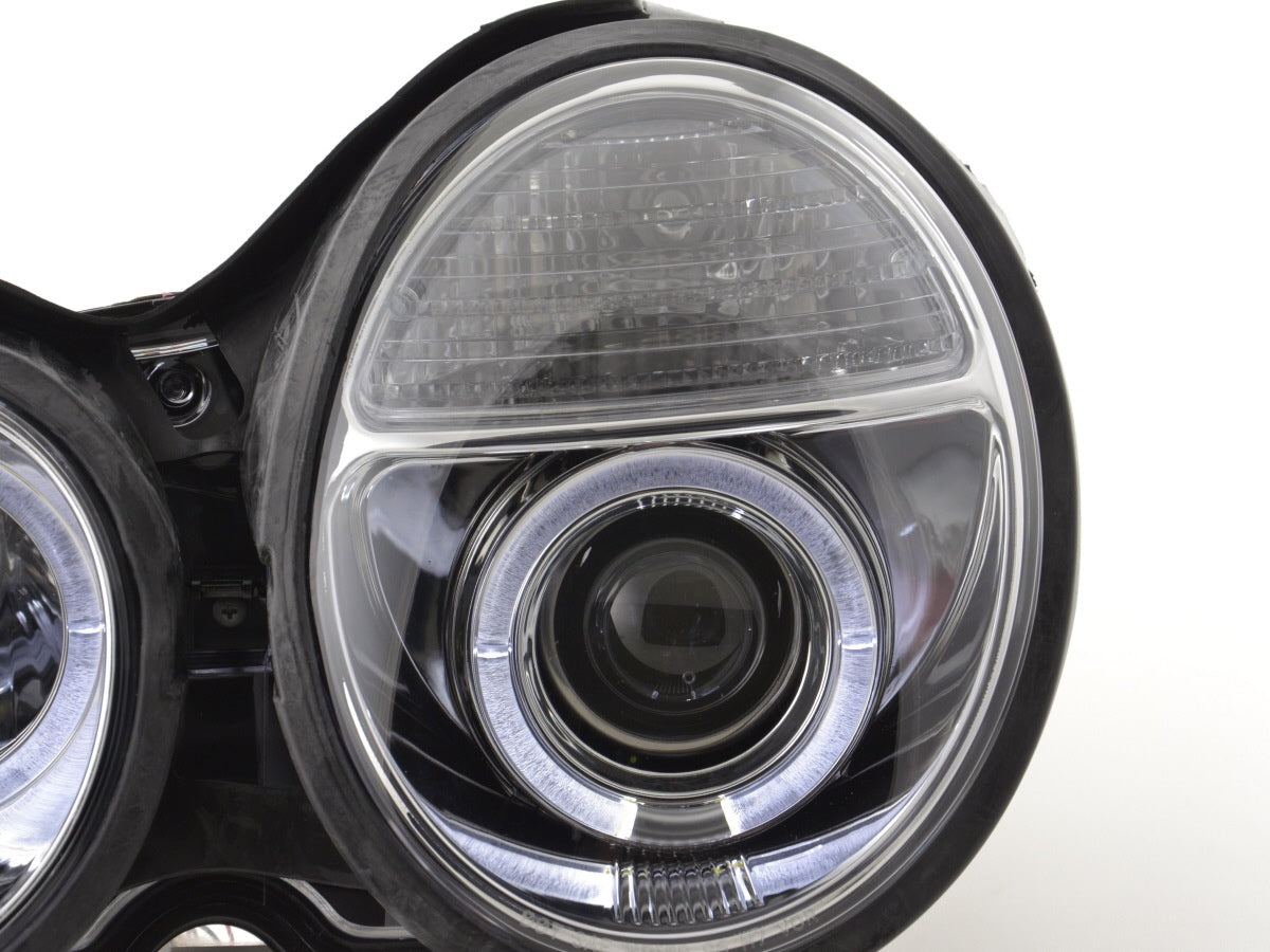 Headlight set Angel Eyes Mercedes E-Class type W210 99-01 chrome for right-hand drive
