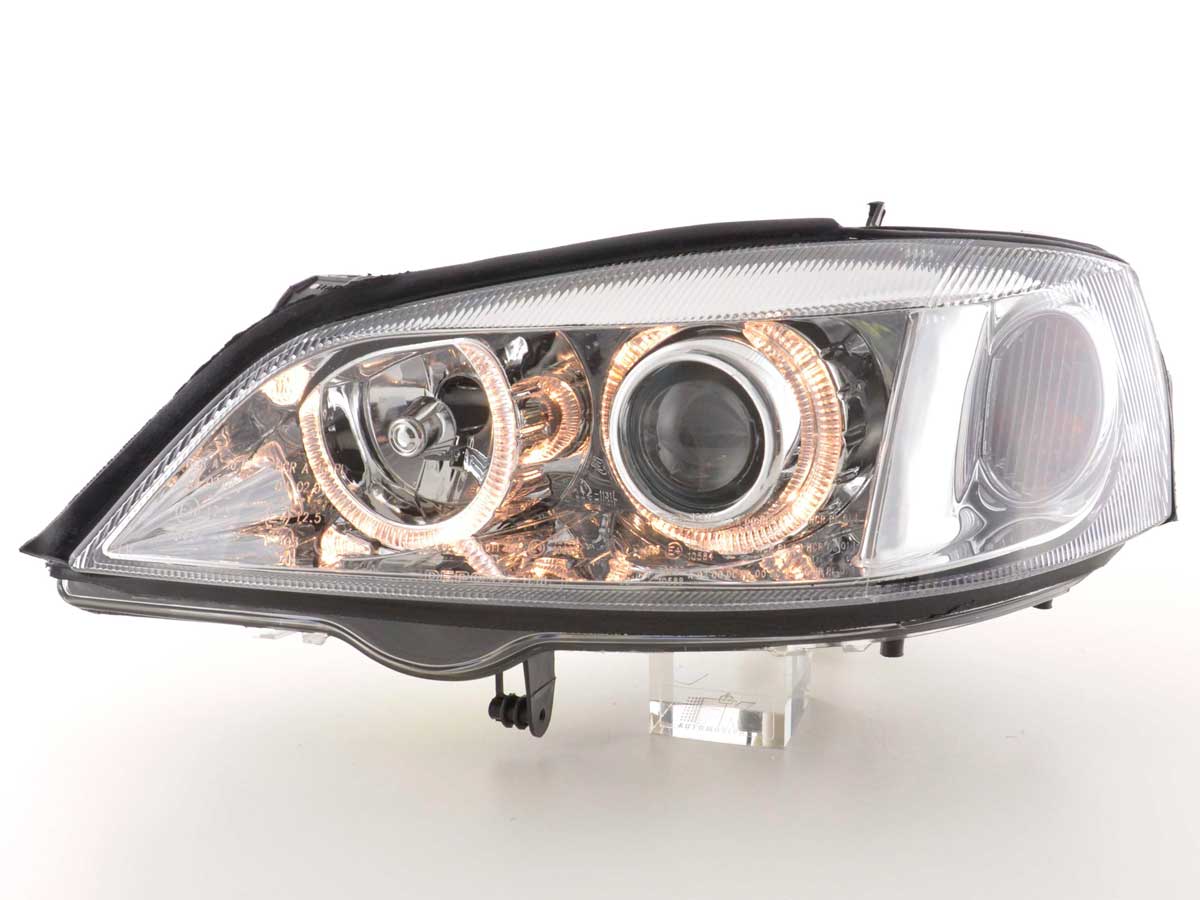 Headlight Set Angel Eyes Opel Astra G 98-03 chrome