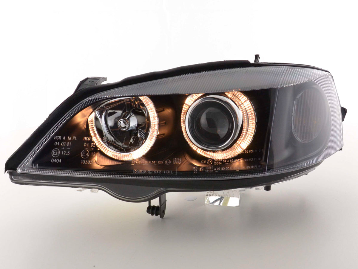 Headlight Set Angel Eyes Opel Astra G 98-03 black