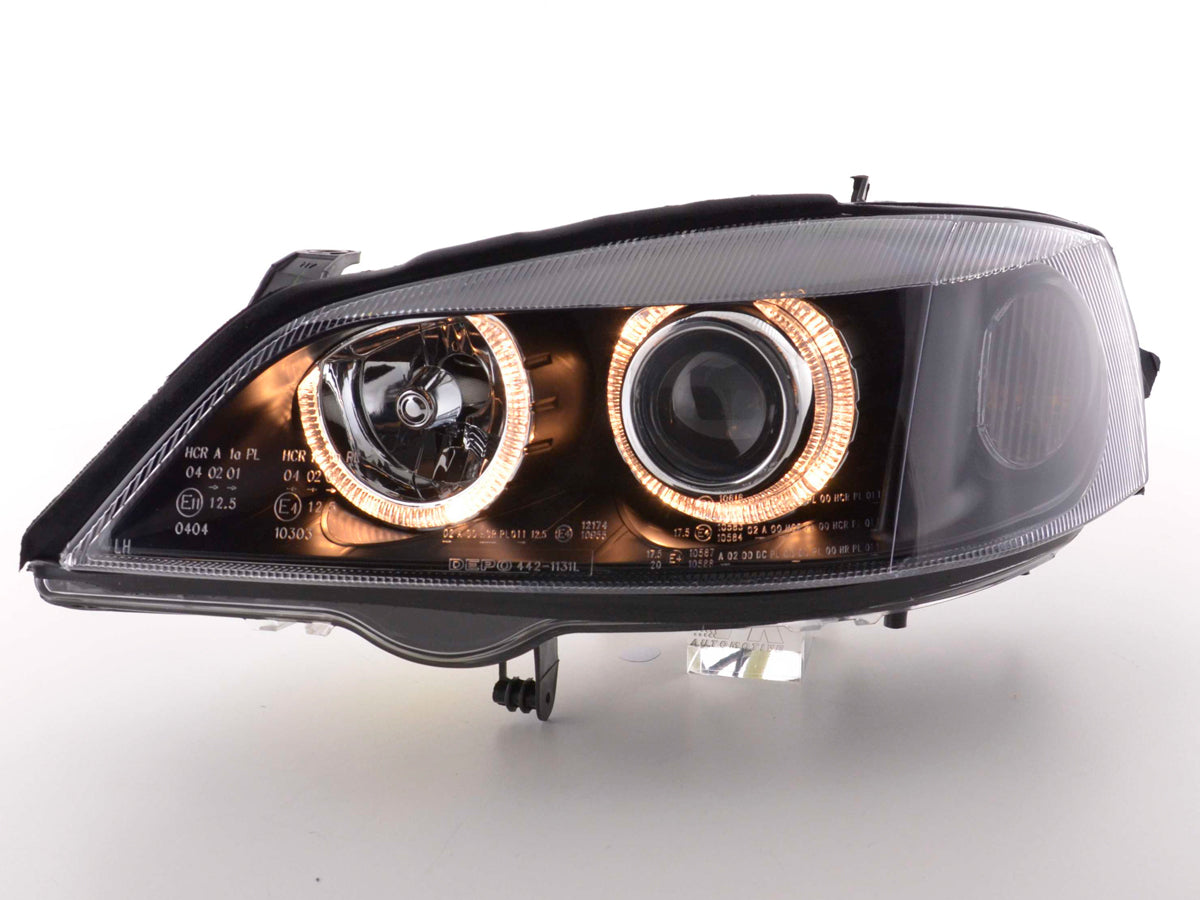 Headlight Set Angel Eyes Opel Astra G 98-03 black