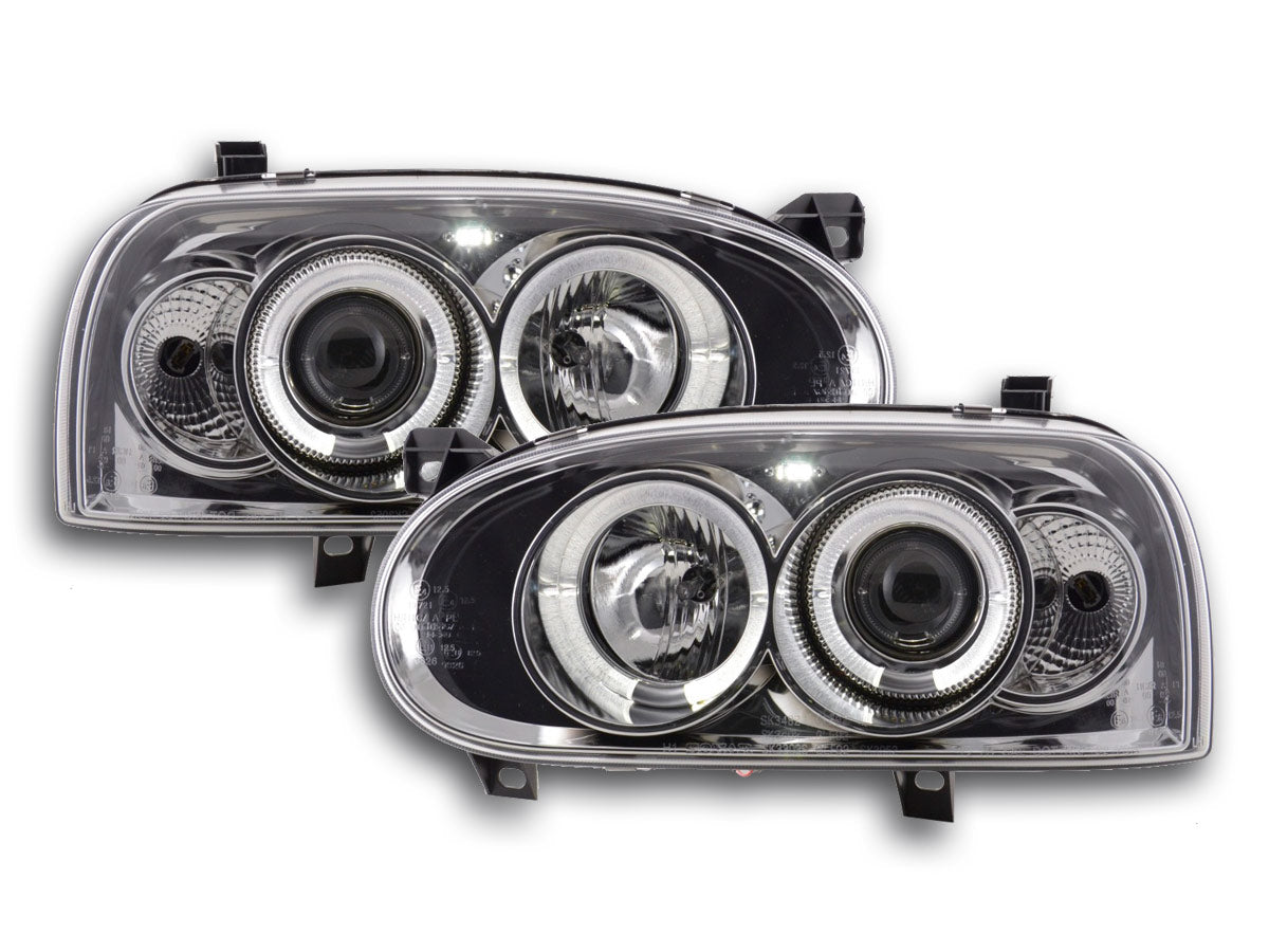 Headlight set VW Golf 3 type 1HXO 1 EXO 91-97 chrome