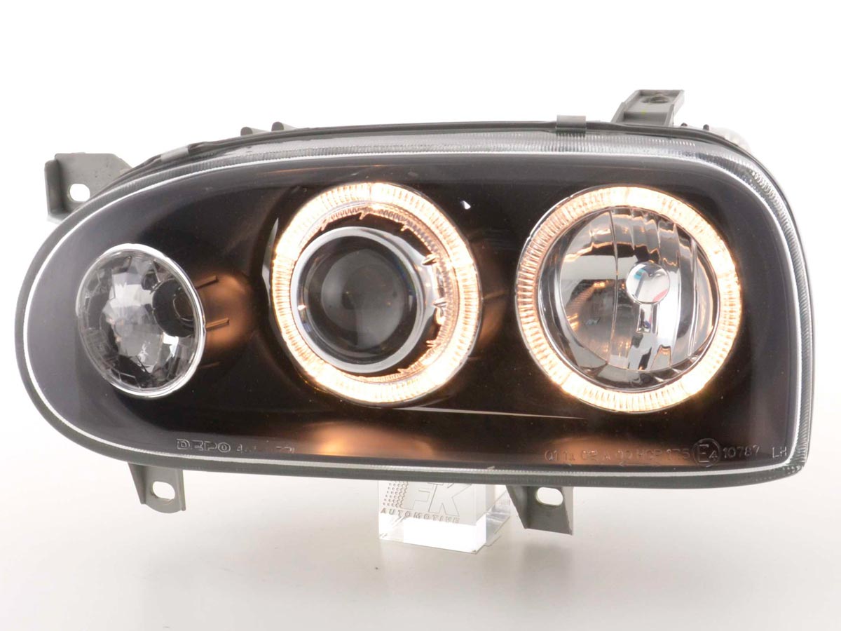 Headlight set Angel Eyes VW Golf 3 type 1HXO, 1 EXO 91-97 black