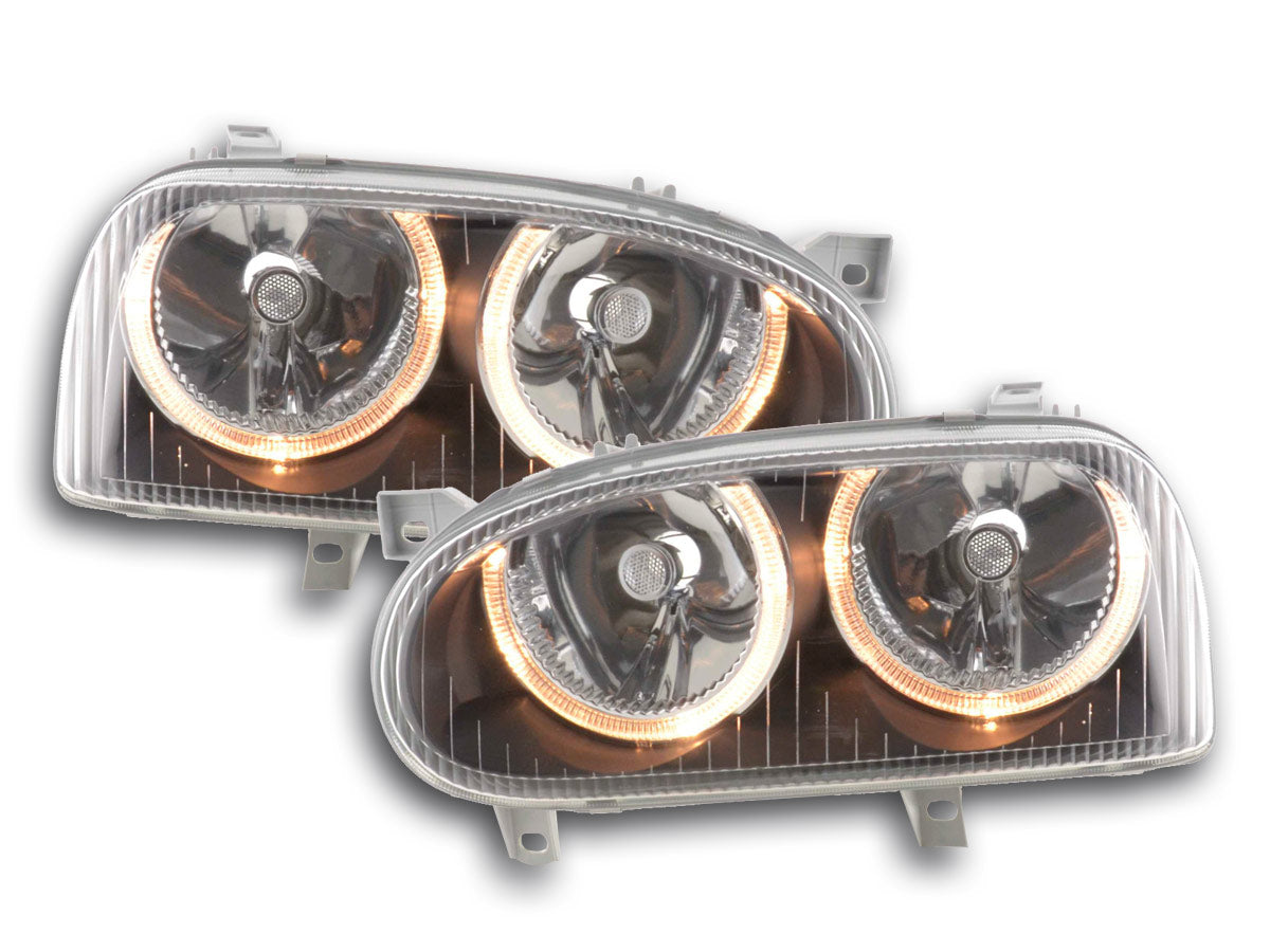 Headlight set Angel Eyes VW Golf 3 type 1HXO, 1 EXO 91-97 black