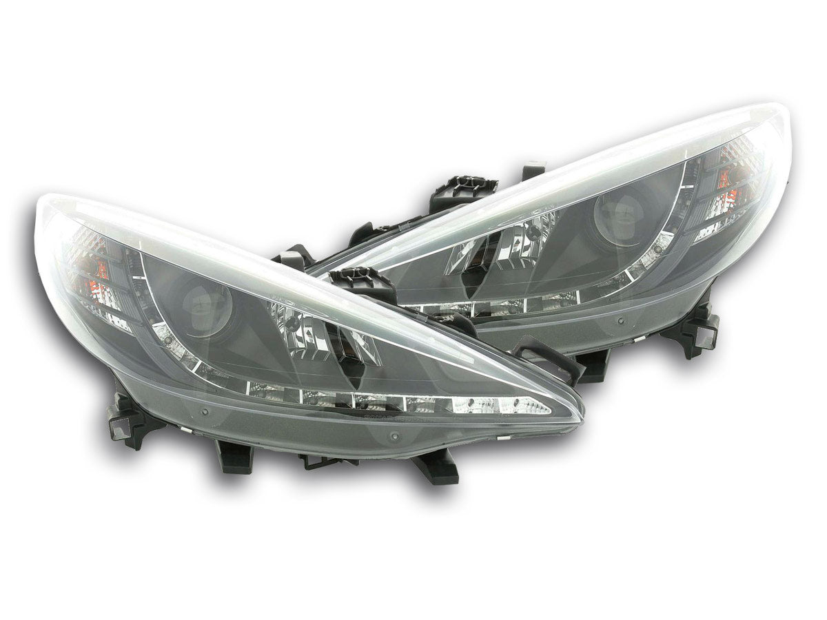 Headlight set Daylight LED DRL look Peugeot 207 06- chrome