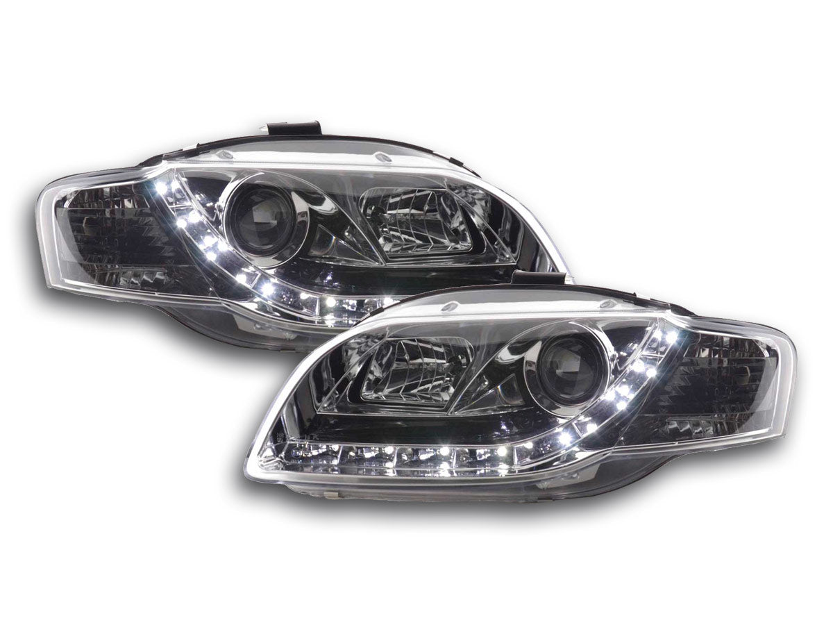 Headlight set Daylight LED DRL look Audi A4 Type B5 95-99 chrome