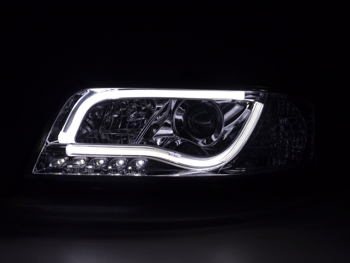 Headlight set Daylight LED DRL look Audi A6 Type 4B 01-04 chrome for right-hand drive