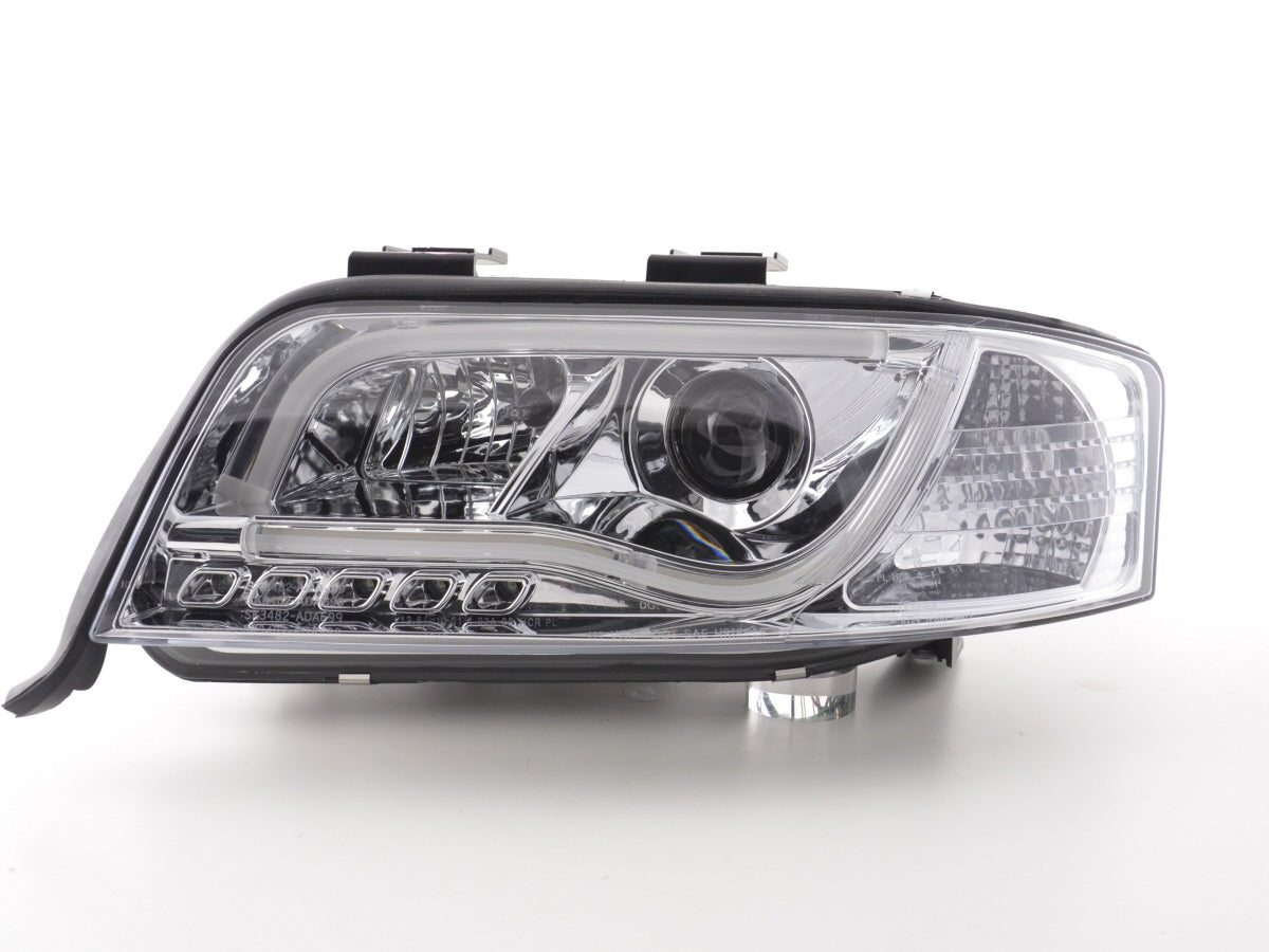 Headlight set Daylight LED DRL look Audi A6 Type 4B 01-04 chrome for right-hand drive