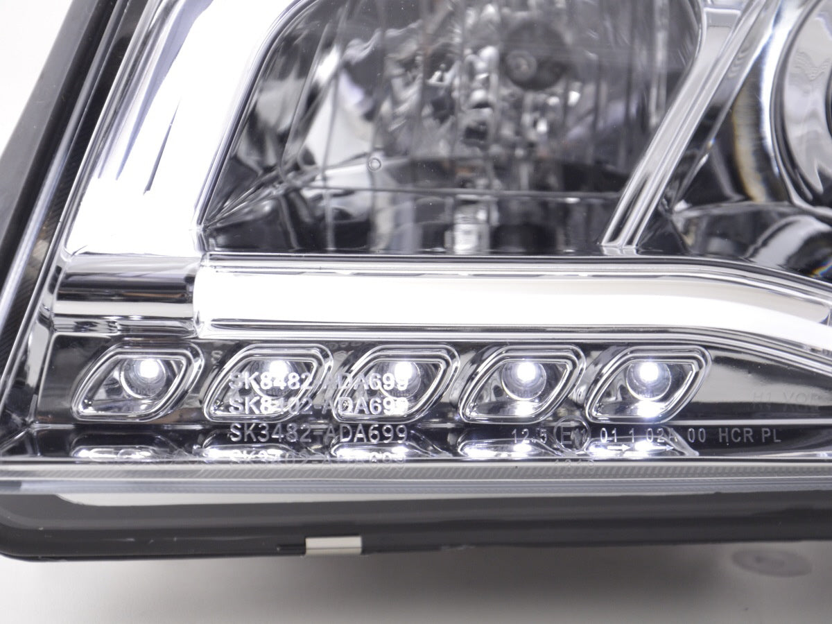 Headlight set Daylight LED DRL look Audi A6 Type 4B 01-04 chrome for right-hand drive