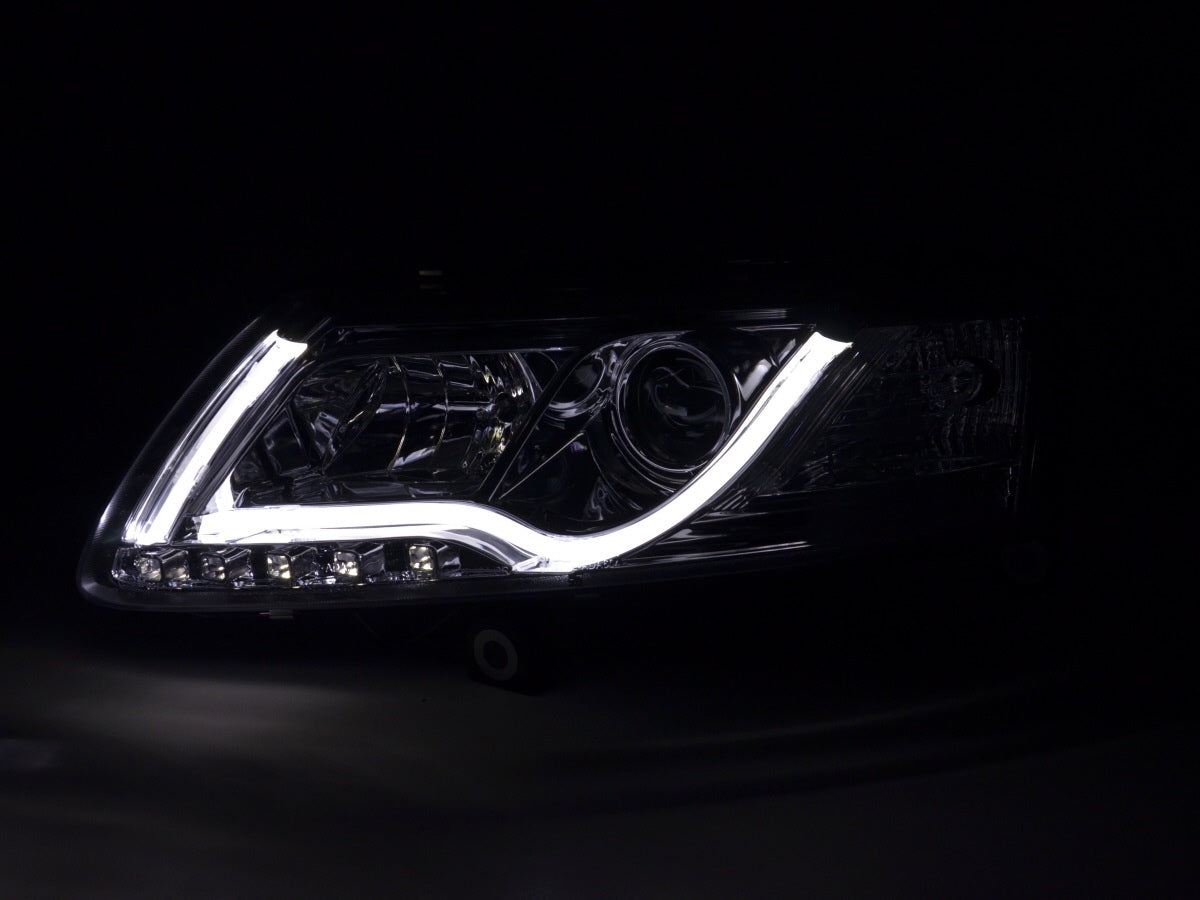 Headlight set Daylight LED DRL look Audi A6 Type 4F 04-08 chrome for right-hand drive