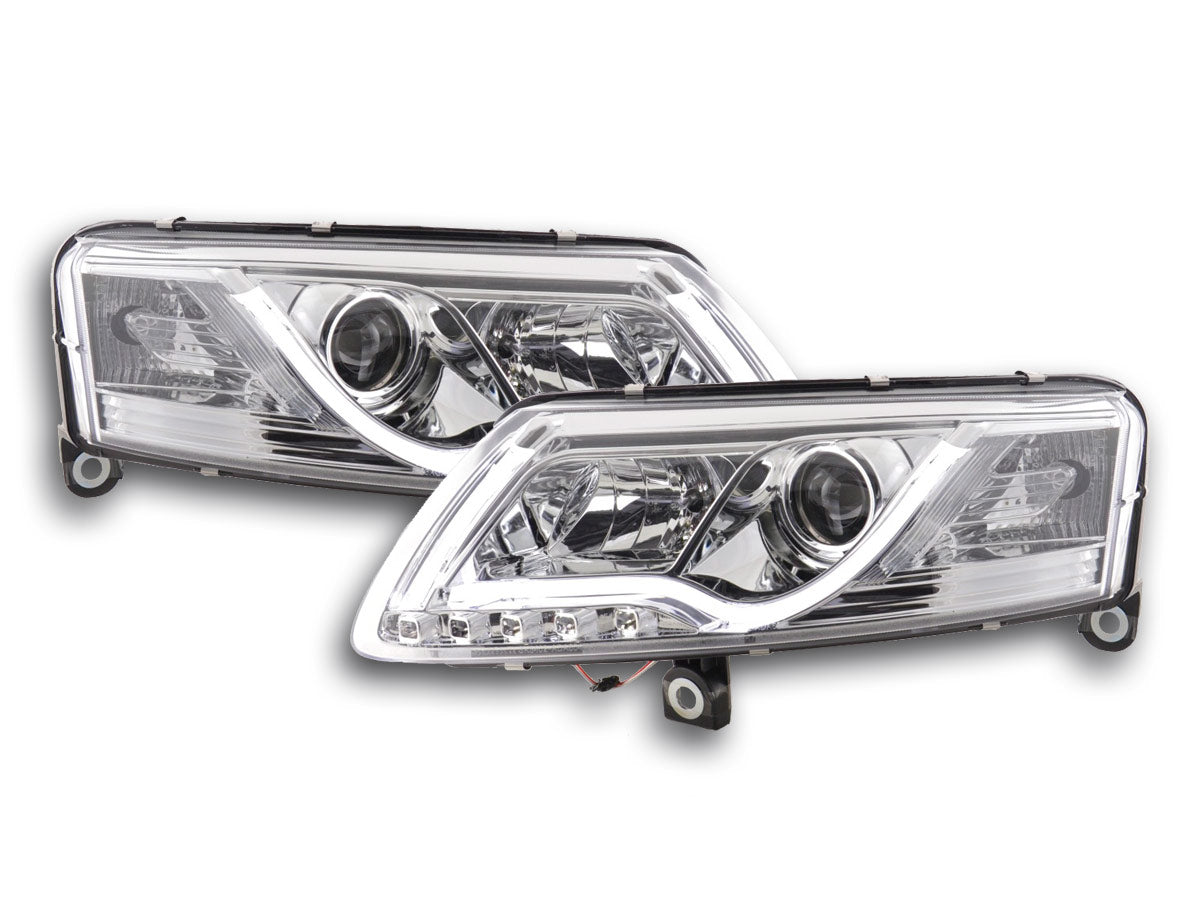 Headlight set Daylight LED DRL look Audi A6 Type 4F 04-08 chrome for right-hand drive