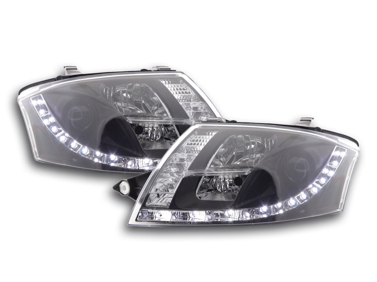 Headlight set Daylight LED DRL look Audi TT Type 8N 99-06 black for right-hand drive