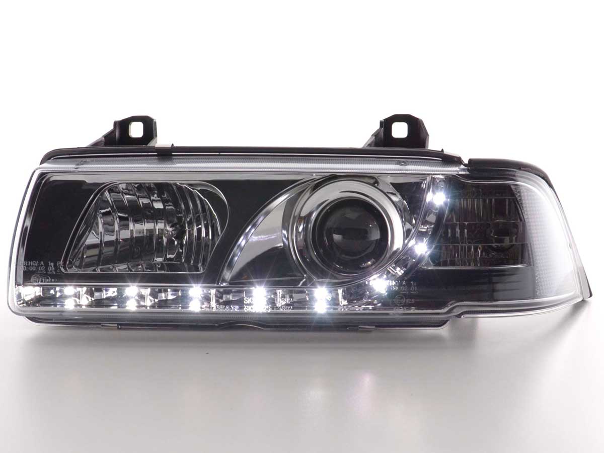 Headlight set Daylight LED DRL look BMW 3 Series Limousine Type E36 92-98 chrome