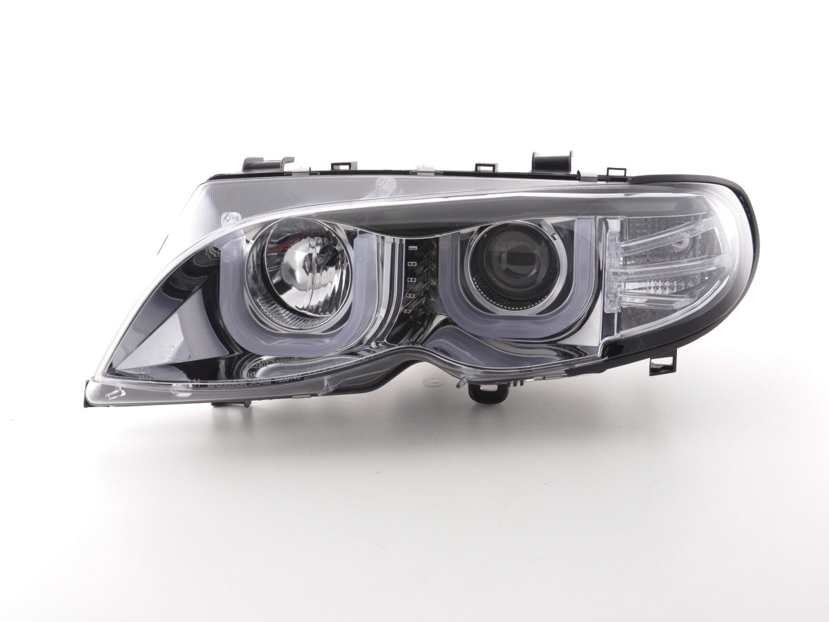 Scheinwerfer Set Angel Eyes BMW 3er E46 Limo/Touring  02-05 chrom für Rechtslenker