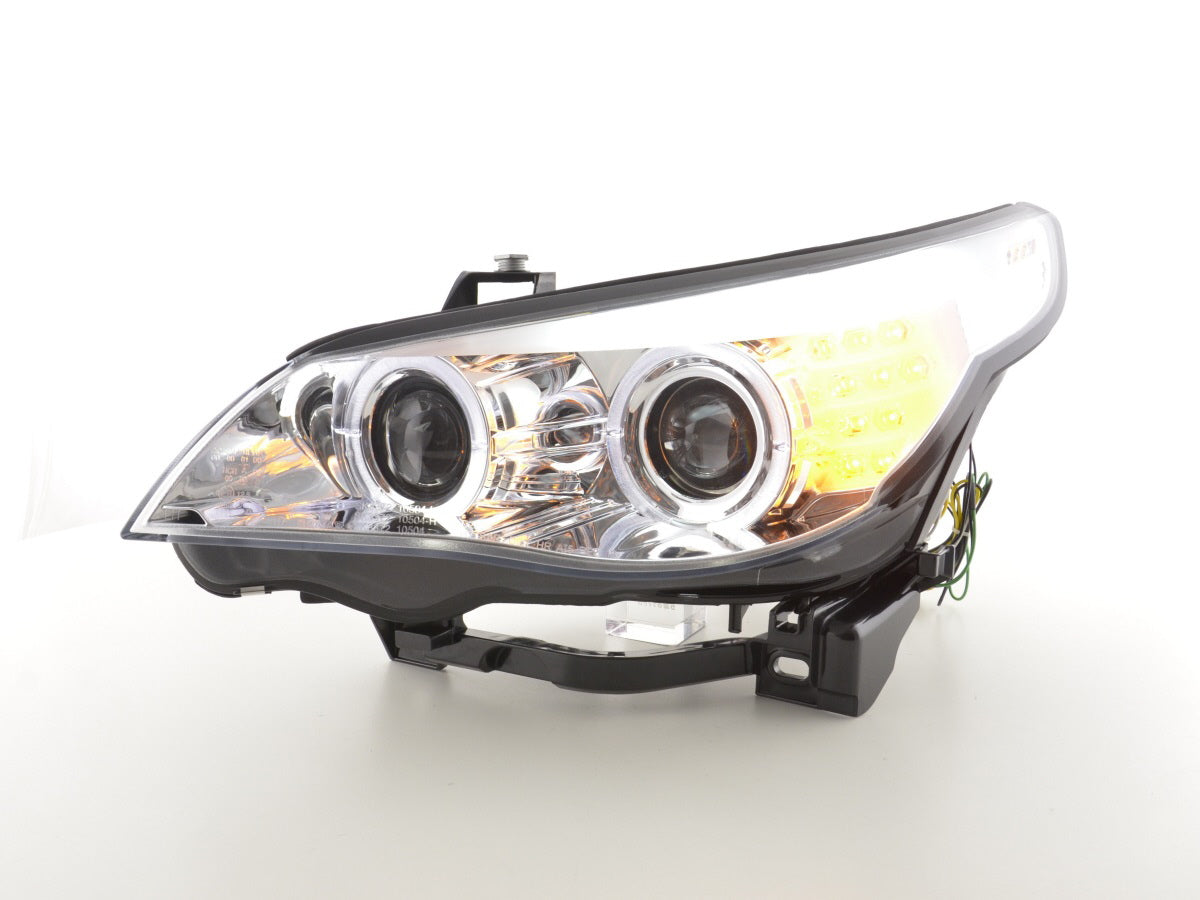 Headlight Set Xenon Angel Eyes LED BMW 5 Series E60/E61 05-08 chrome for right-hand drive