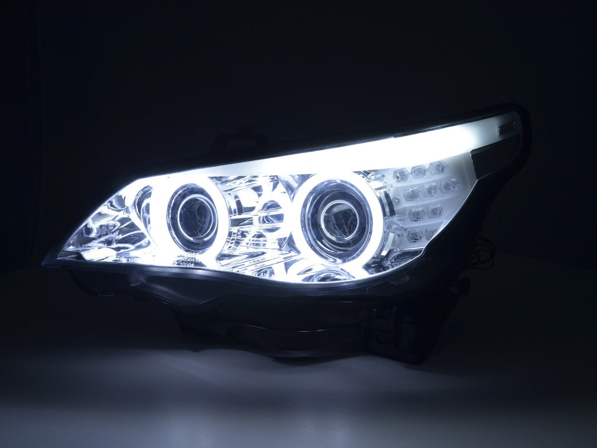 Scheinwerfer Set Xenon Angel Eyes CCFL BMW 5er E60/E61  03-04 chrom für Rechtslenker