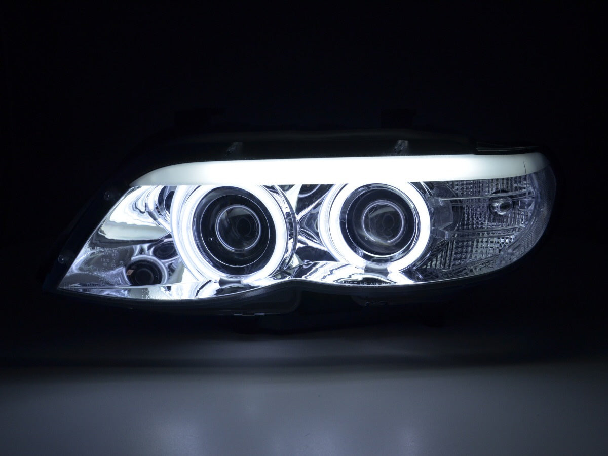 Headlight set xenon daylight CCFL TFL look BMW X5 E53 04-06 chrome
