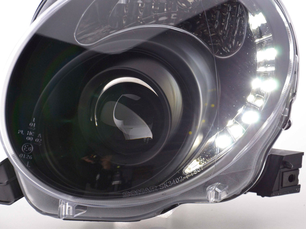 Headlight set Daylight LED DRL look Fiat 500 07- black