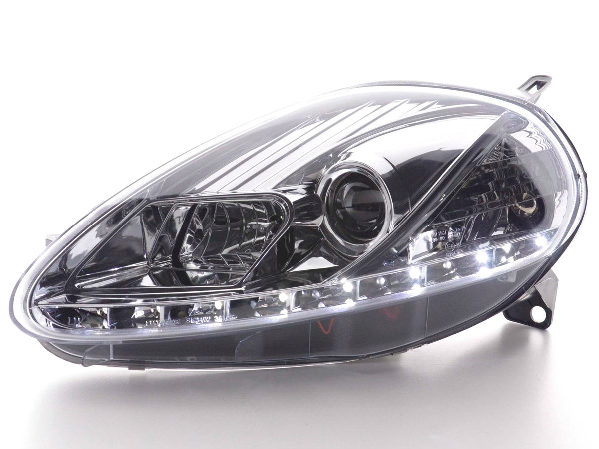 Headlight set Daylight LED DRL look Fiat Grande Punto Type 199 08- chrome