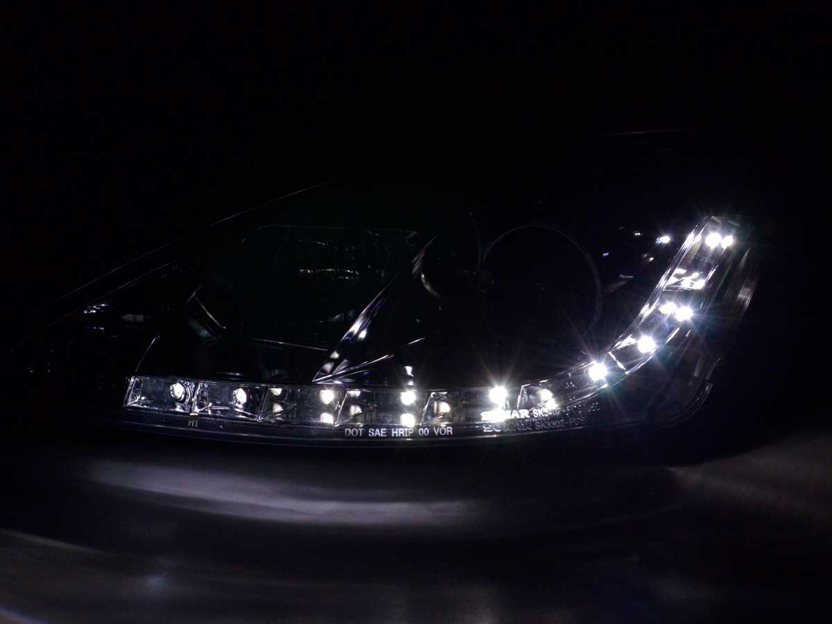 Headlight set Daylight LED TFL look Ford Focus 3/5 doors. 08-10 chrome