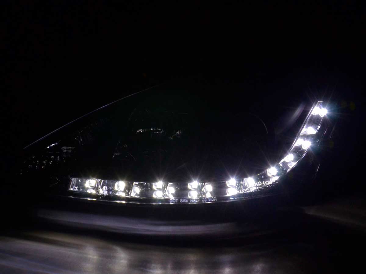 Headlight set Daylight LED TFL look Ford Focus 3/5 doors. 08- chrome