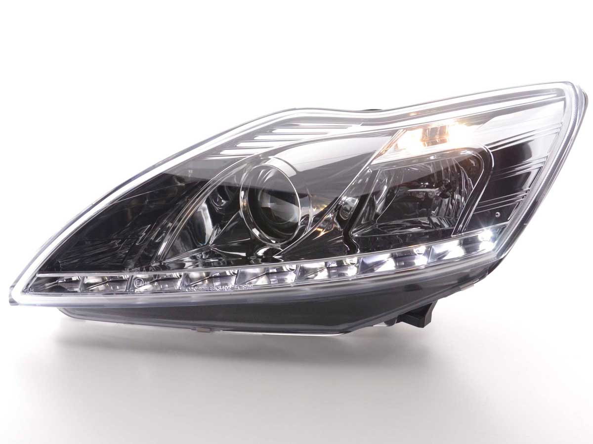 Headlight set Daylight LED DRL look Ford Focus 3/5-door 08- black