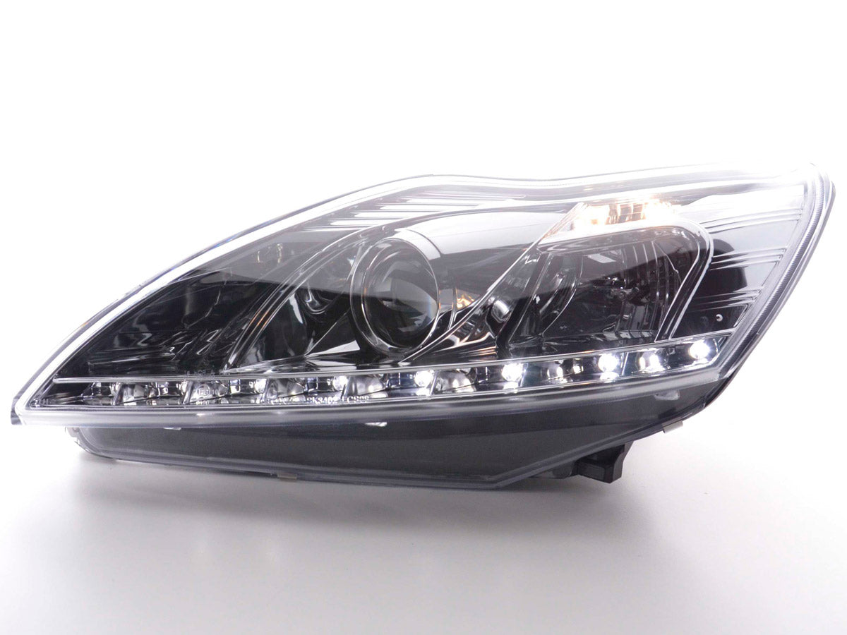Headlight set Daylight LED TFL look Ford Focus 4/5 doors. 05-08 chrome