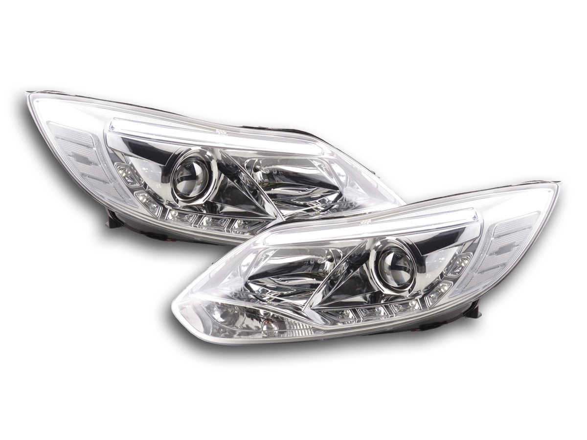 Headlight set Daylight LED DRL look Ford Focus 3 2010- chrome