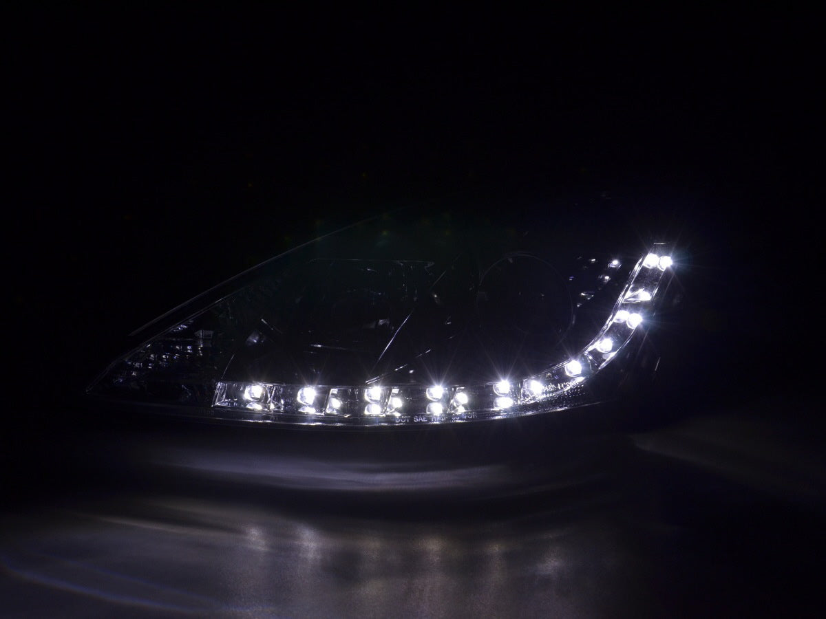 Scheinwerfer Set Daylight LED TFL-Optik Ford Focus 3/4/5-trg.  01-04 chrom für Rechtslenker