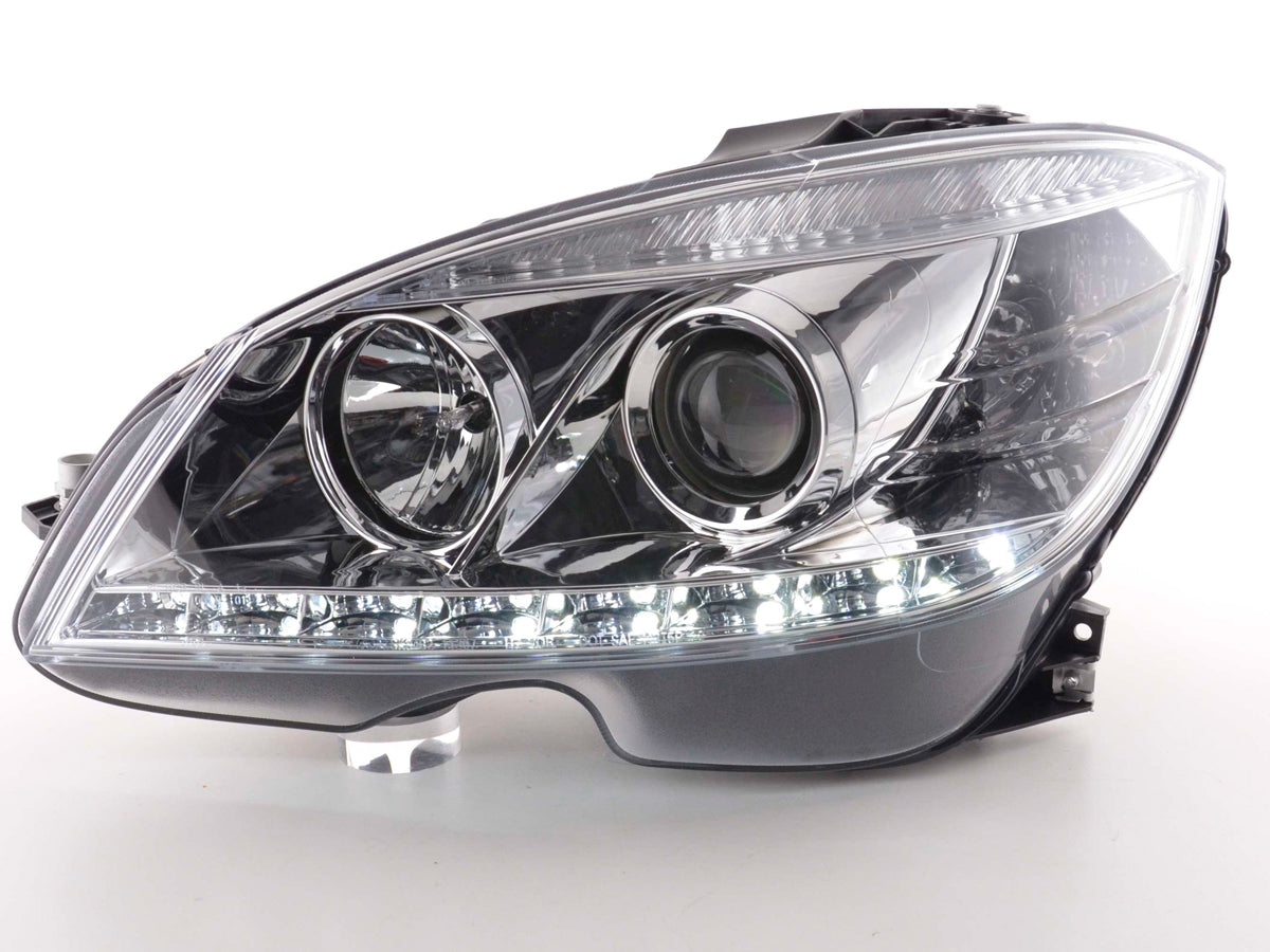 Headlight set Daylight LED DRL look Mercedes C-Class Type W204 07-10 chrome